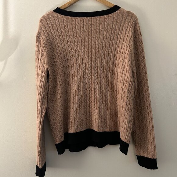 ADRIANNA PAPELL | Like New Brown/Black Cardigan Sweater Pearl Button - Large - Picture 3 of 5